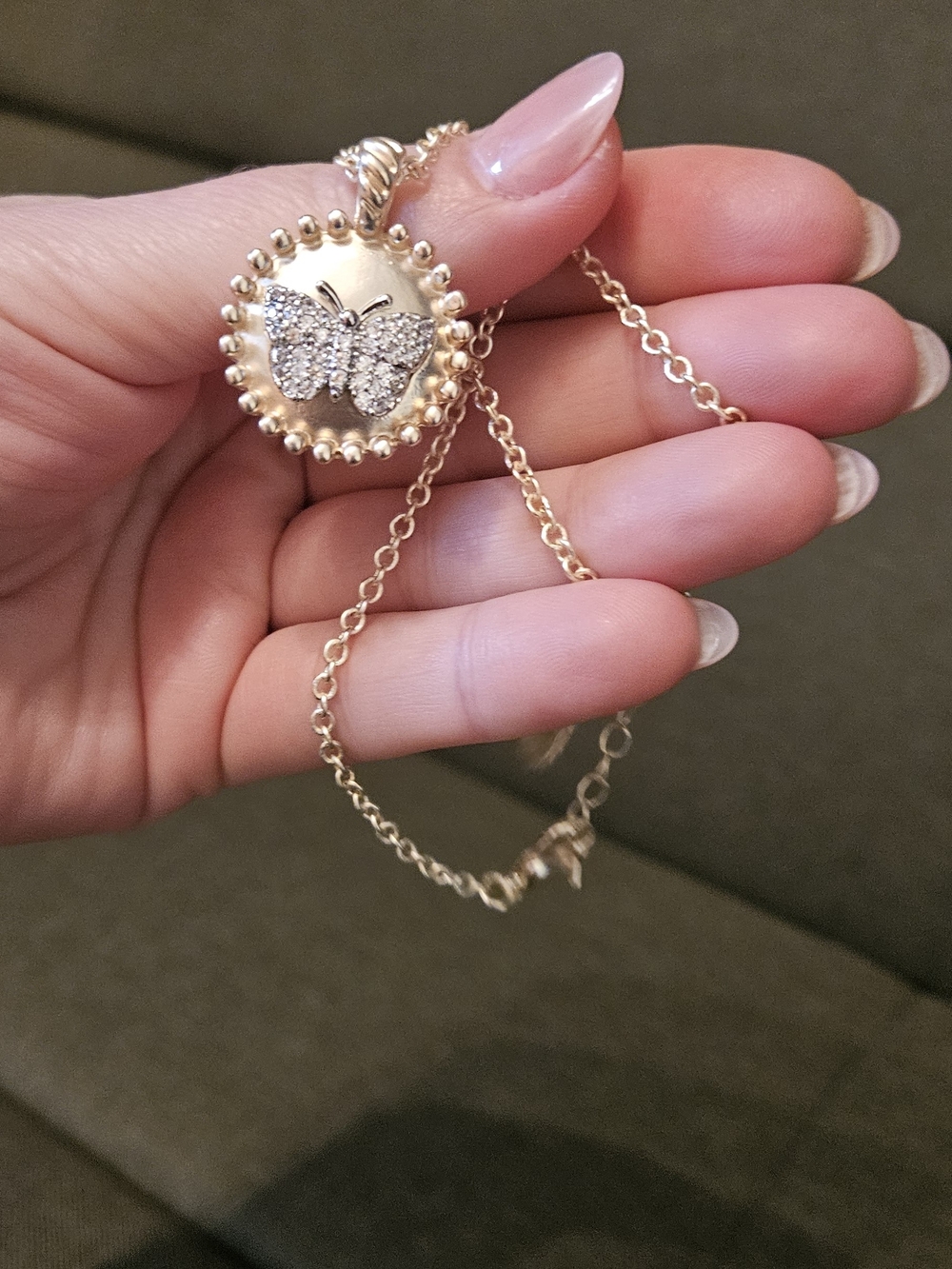 Gold Butterfly Pendant Necklace - Sparkling Crystal Accent